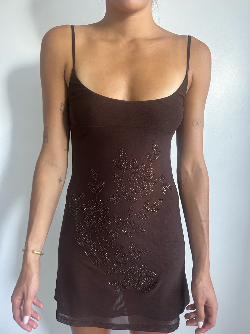 Tiger Mist Brown Floral Studded Slip Dress